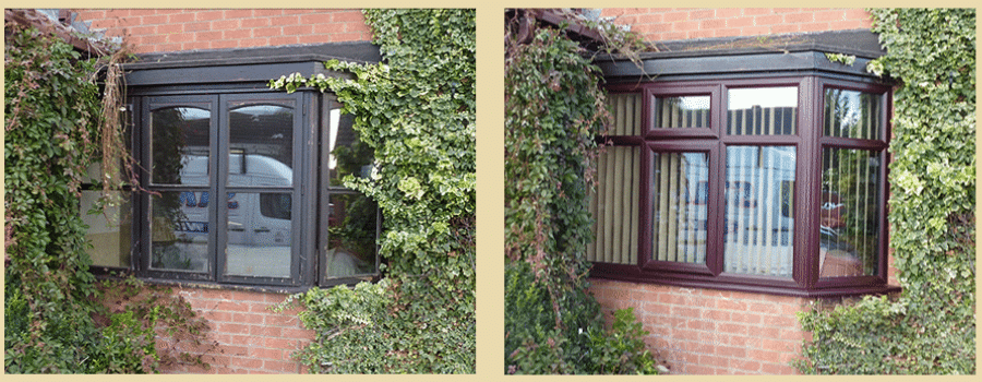 Old Wooden Bay Window Replaced With New Rosewood uPVC Bay Window