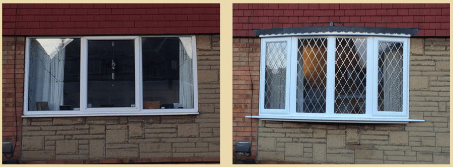 Bow Conversion. Old Flat Window Replaced With New White uPVC Bow Window With Lead Roof