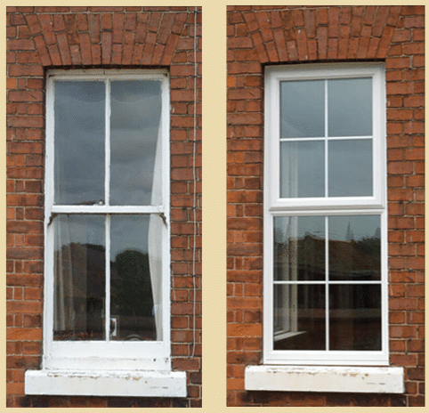 Old Box Sash Window Replaced With New White uPVC window Complete With Georgian Bar Double Glazed Units