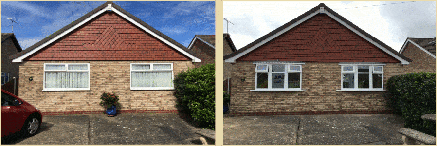 2 New White uPVC Bow Conversion To Front Of Bungalow With Leaded Roofs