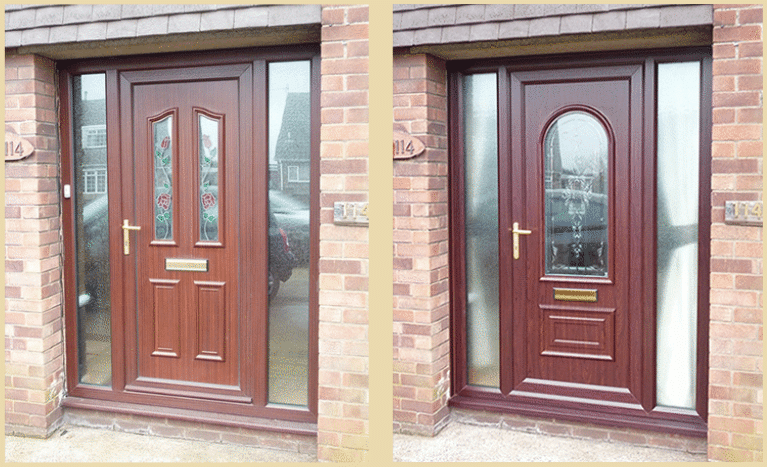 Before and after uPVC Rosewood Door
