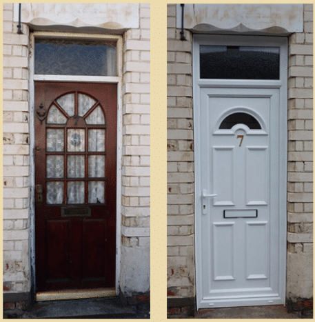 Old wooden door and new uPVC door