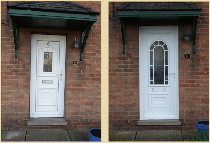 Two white uPVC front doors displayed.
