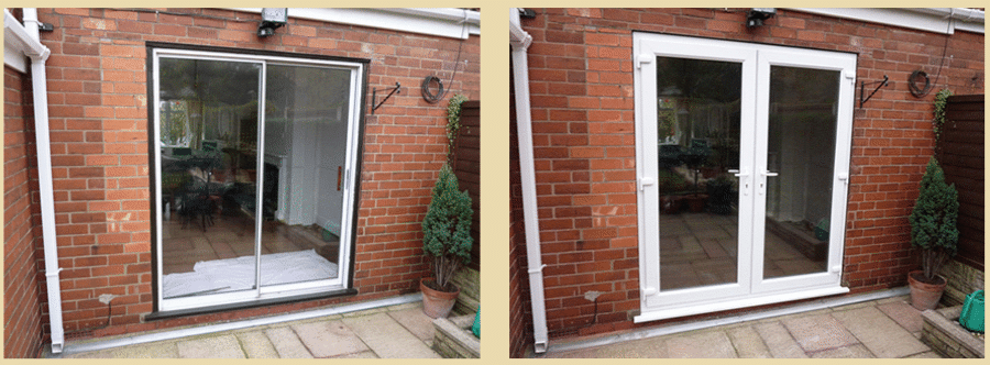 White Patio Door Taken Out Replaced With New White uPVC Double Glazed French Doors