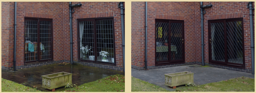 2 Old Wooden Patio Doors Replaced With 2 Nice new Brown uPVC Patio Doors With Diamond Lead Design in the Double Glazed Units