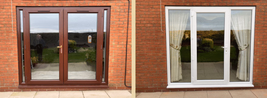 Two styles of double-glazed doors Old And New